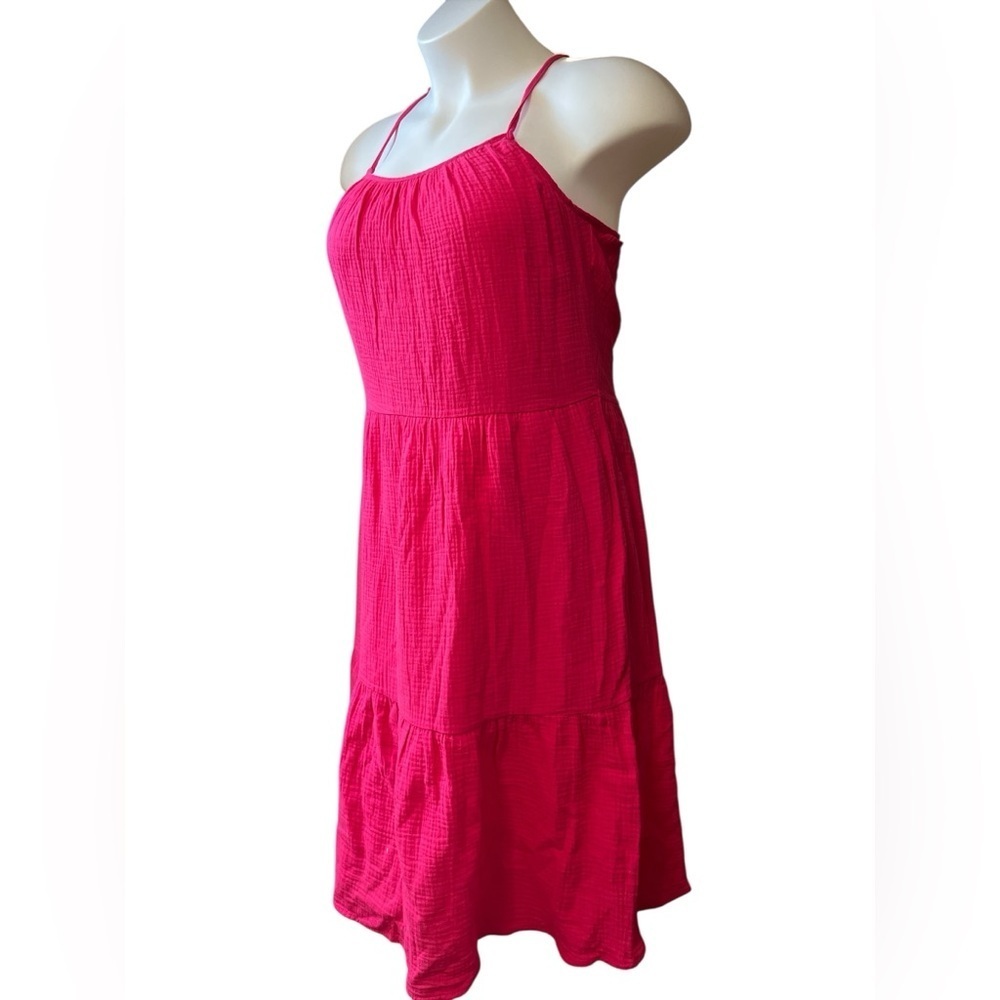 New In Cotton Gauze Summer Sundress with Spaghetti Straps Lined Fuchsia Pink NWT